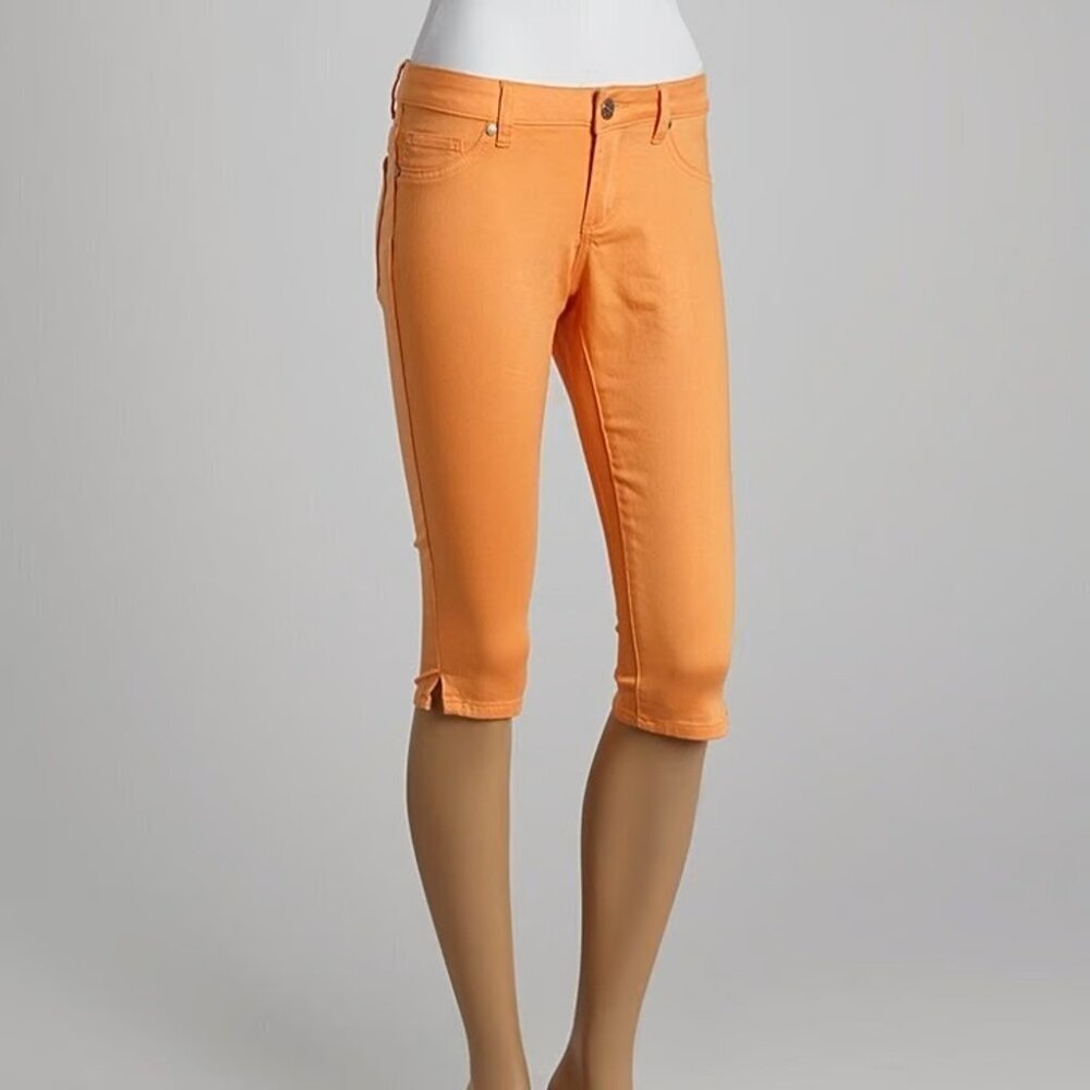Luxury Blues 15 XL Orange Capri Jean Shorts 35x17 Stretch & Pockets NEW WITH TAG